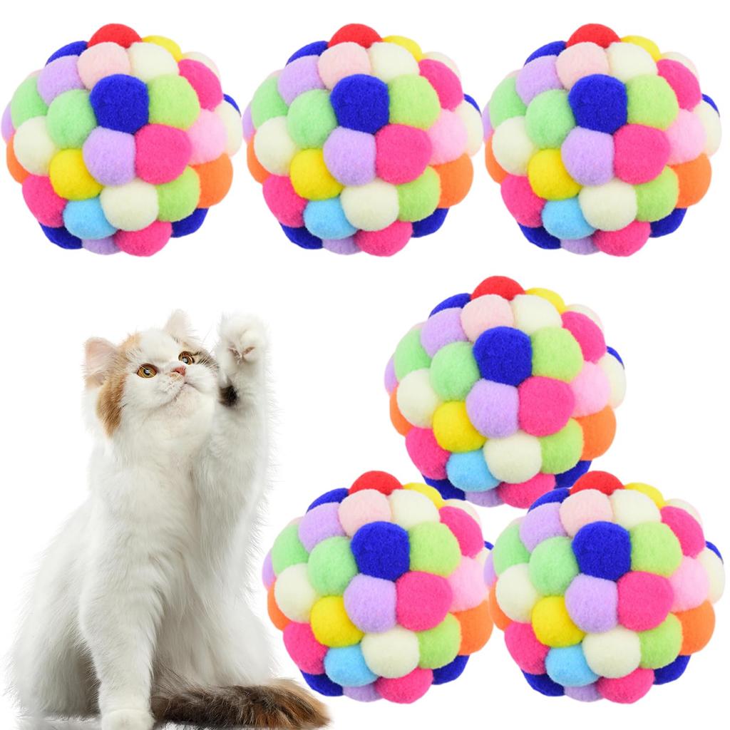 Fluffy Cat Ball Toys with Bells, Set of 6, Plush Cat Balls, Pet Exercise and Stress Relief, Interactive Toy for Kittens and Adult Cats