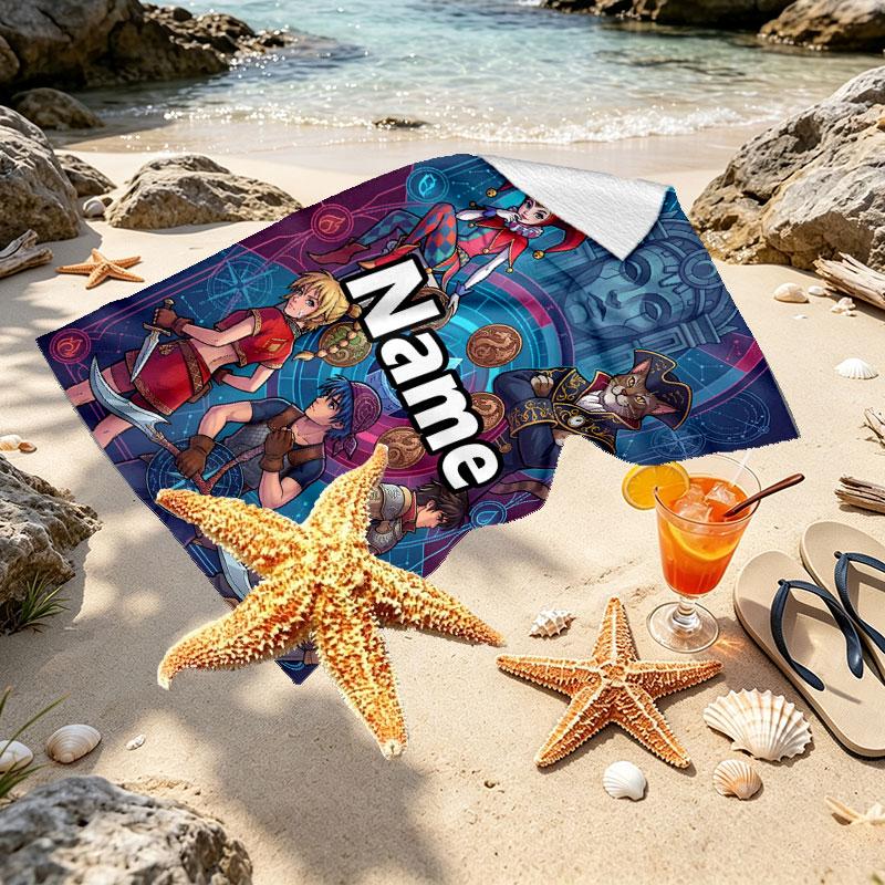 Custom Name Personalized Final Fantasy Print Beach Towel, for Trip Camping Beach Party Home Decor, Birthday Gift for Family & Friends