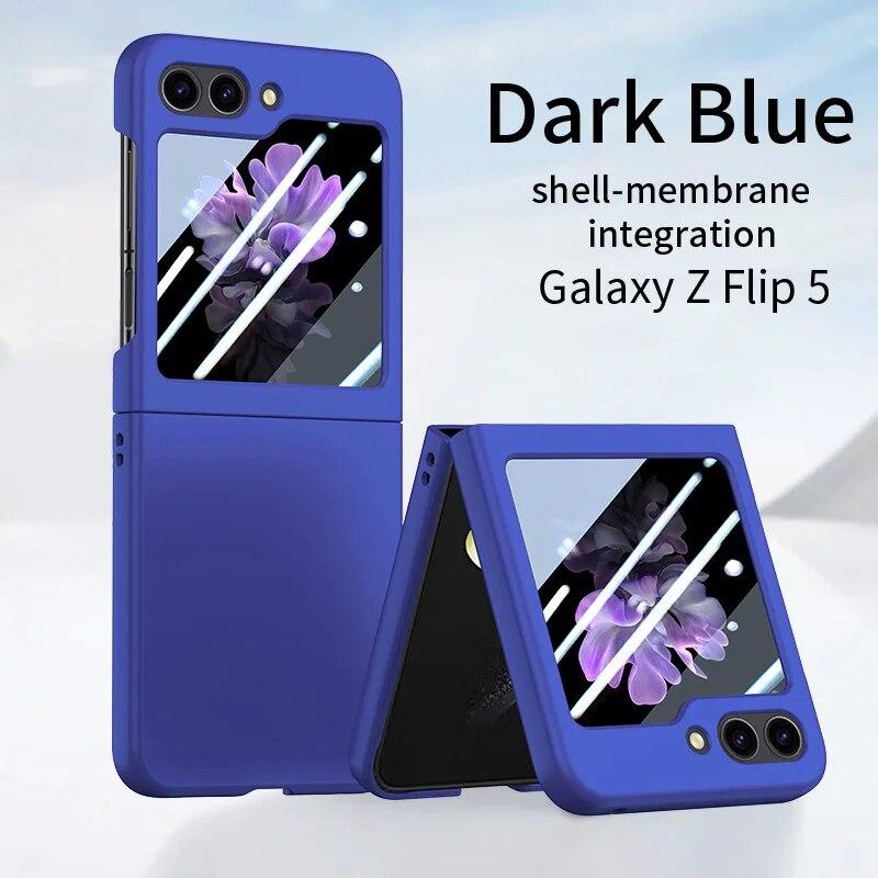 For Samsung Galaxy Z Flip 5 5G Case Ultra Thin PC Skin Feeling Solid Color With Temper Glass Full 360 Degree Cover For Z Flip5