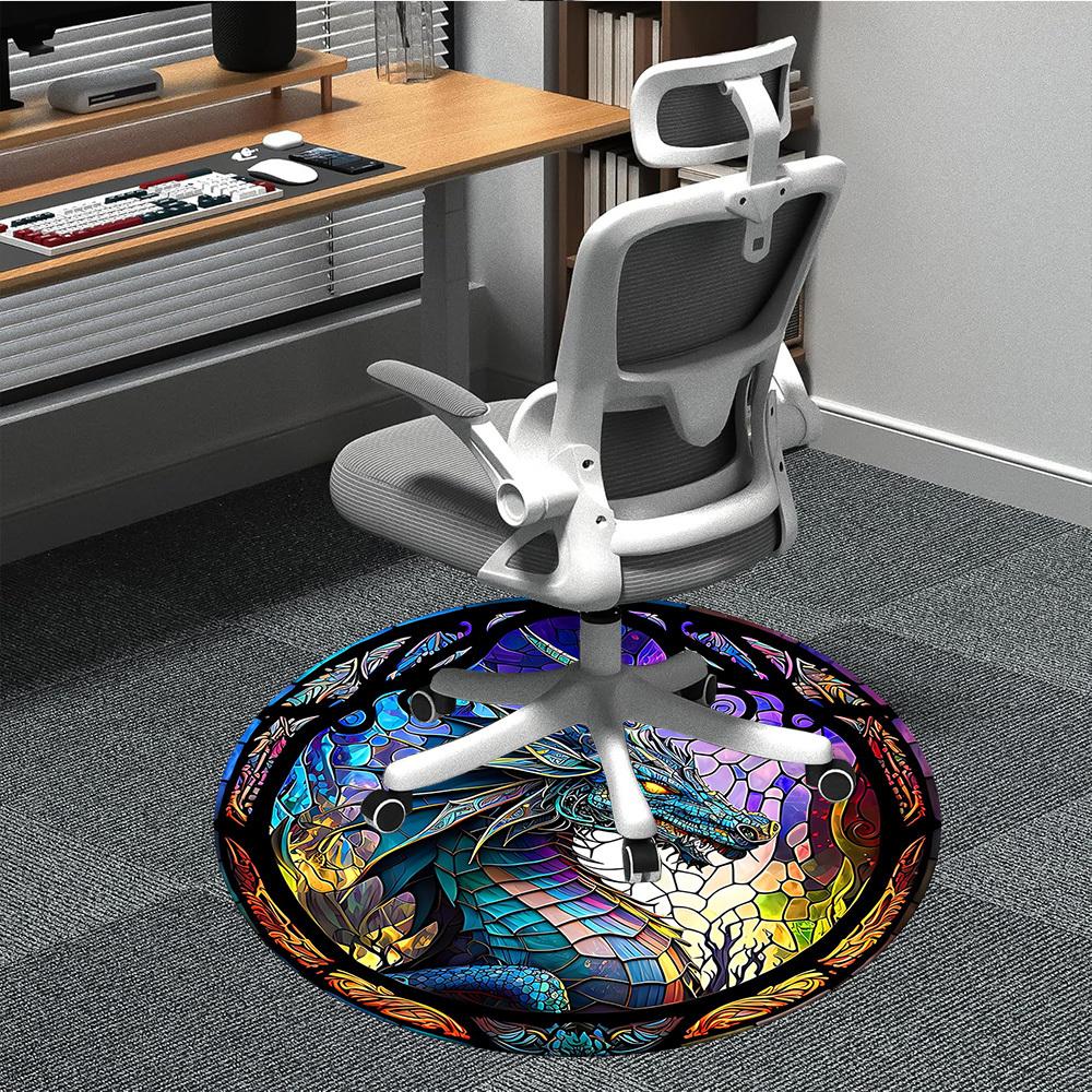 1pc StainedGlass Dragon Office Round Area Rug, Under Office Chairs Bedroom Living Room Home Decor, Room Deco
