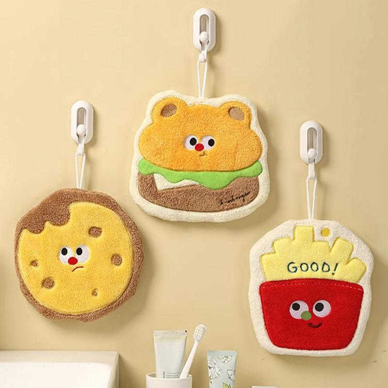 Thickened Cartoon Hand Towel Coral Fleece Bathroom Kids Wash Hand Cloth Kitchen Hanging Towel Super Absorbent Rag Handkerchief