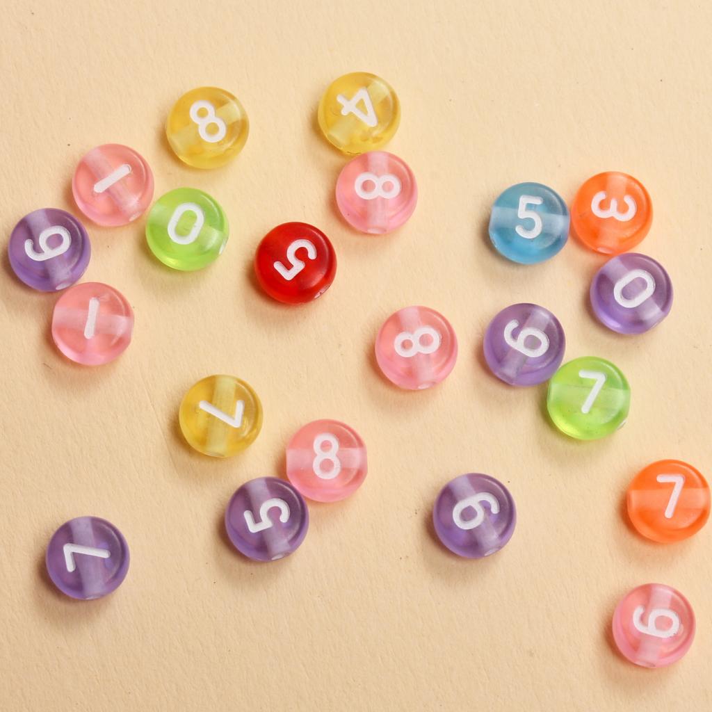 100Pcs Mixed Color Acrylic Round Digital Beads 6.5mm Digital Beads For Jewelry Making And DIY Bracelet Necklaces