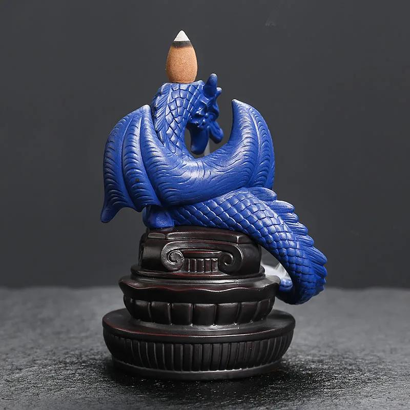 LED Dragon Waterfall Backflow Incense Burner Pterosaur Home Decor Ceramic Handicrafts With Lucky Feng Shui Ball -Without Incense