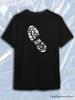 TeeSensation Black Crew Neck Short Sleeve T-Shirt with White Boot Footprint Tread Print with RUN Text