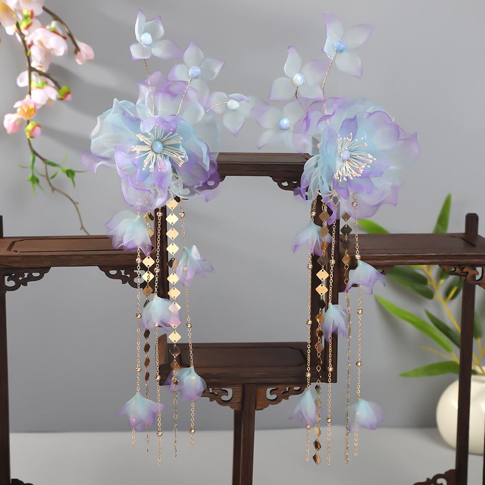 Flower Hair Clips Forks Chinese Hanfu Hair Accessories for Women Hairpin Fork Handmade Vintage Wedding Hair Jewelry Retro Crowns for Girl and Women