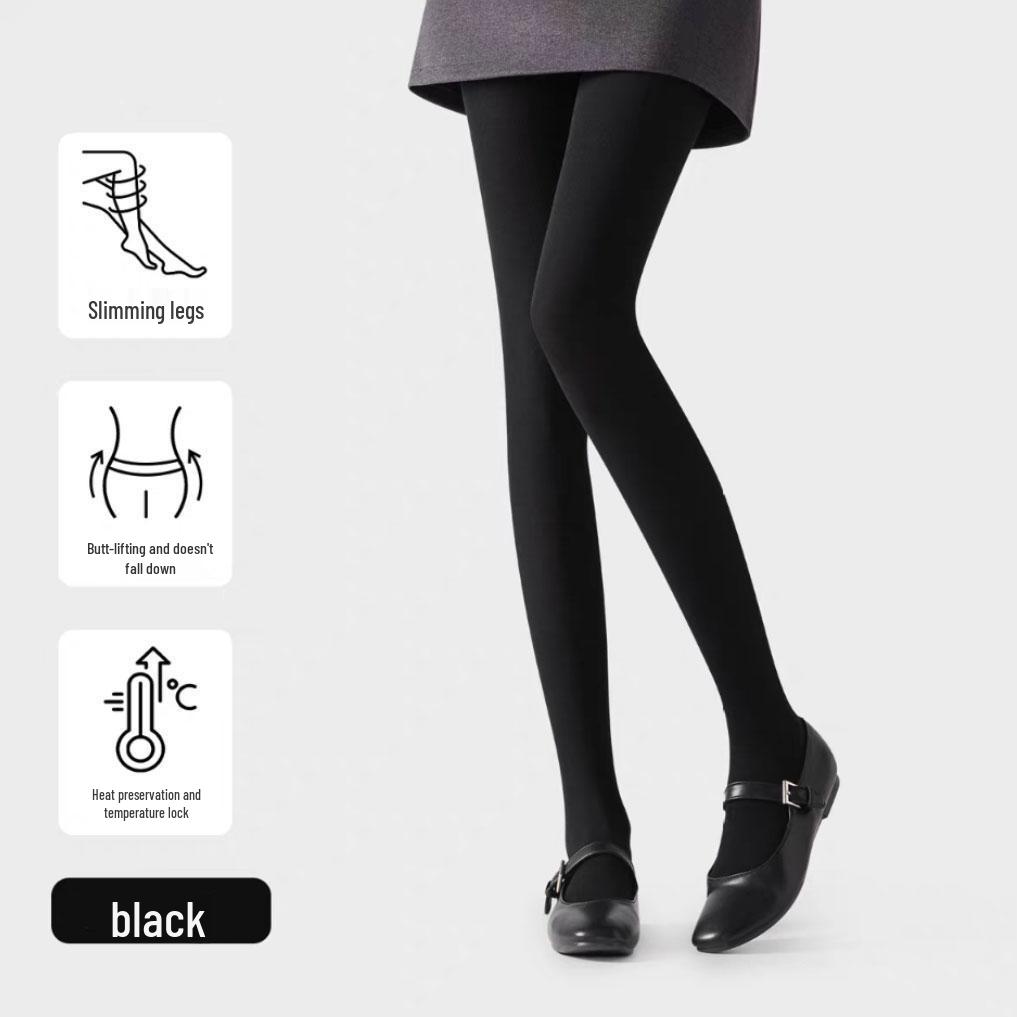 

Women s Plus Velvet Black Tights: Warm Comic Leg Design, Micro-pressure Vertical Stripes, Slimming Base Layer for Autumn & Winter. Footless - 130g Thin [15 to 25°C] чорний