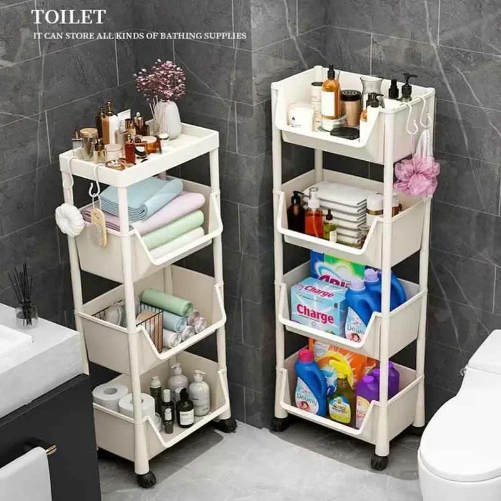 Mobile Bookshelf Multi-Layer Bathroom Shelves With Wheels Kitchen Groceries Organizer Shelf Bedroom Storage Rack Utility Cart