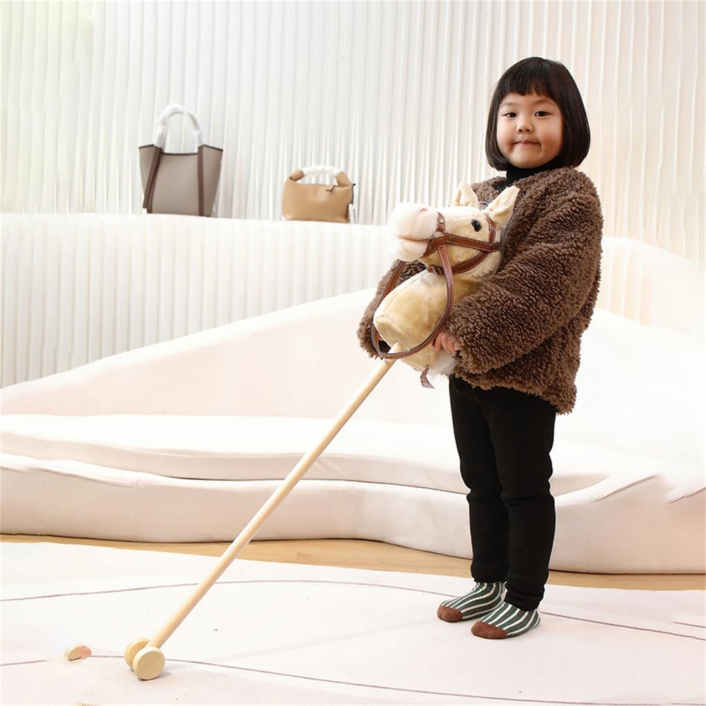 Stick Horse Plush Handcrafted Horse  A Stick With Wood Wheels Real Neighing And Galloping Sounds For Kids Toddlers