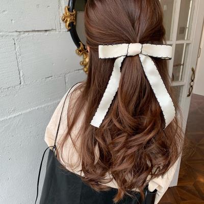 Fashion Black White Bow Headband for Women Korean Design BowKnot Long Ribbon Hair Clip Barrettes Hair Accessories