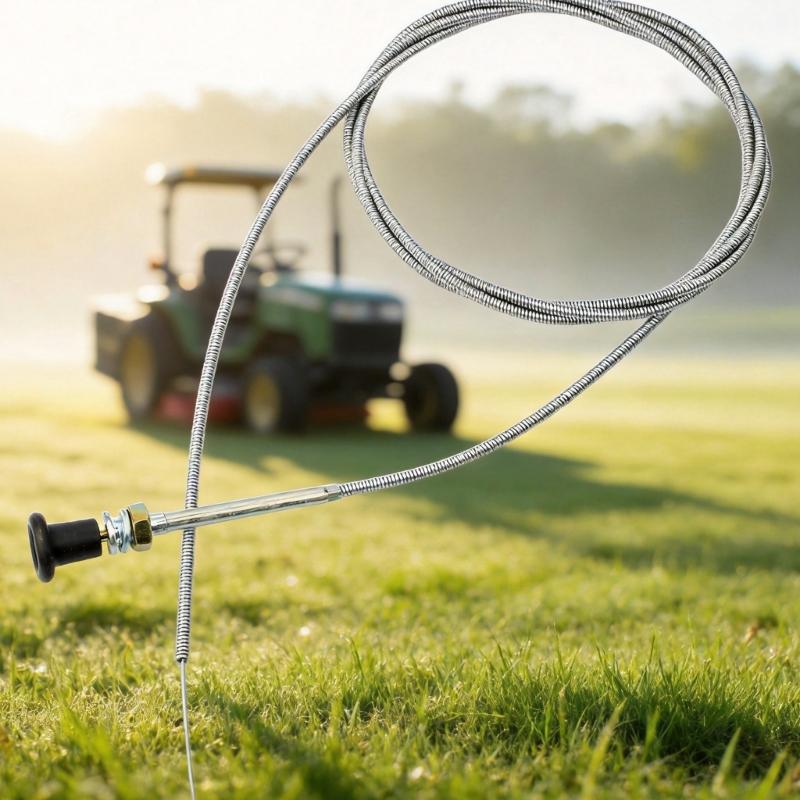 Mower Maintenance Control Cable, 96 Inch Replacement Cable Assembly with Metal Sheath, Pull Knob End and Threaded Mounting Hardware