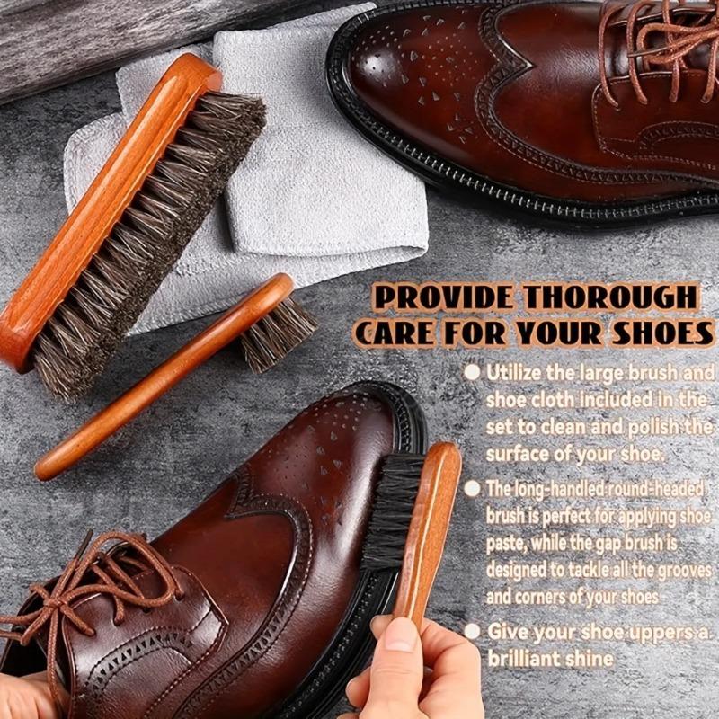 3Pcs Horsehair Shine Shoes Brush Kit Polish Dauber Applicators Cleaning Leather Shoes Boots Care Brushes Suede Cleaner Brush