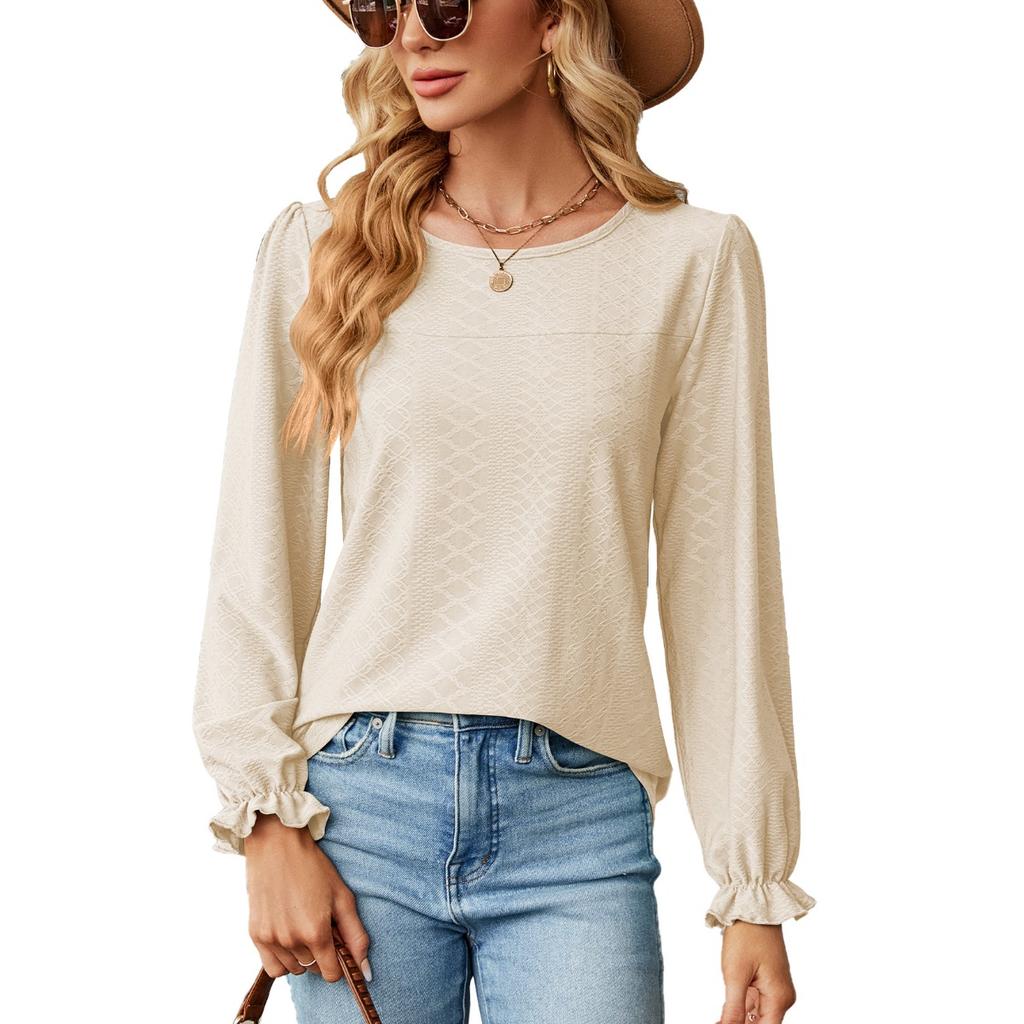 Fall Winter Women's Loose Crew Neck Long Sleeve Patchwork T-shirt Top European American Style Cross-border Casual Wear