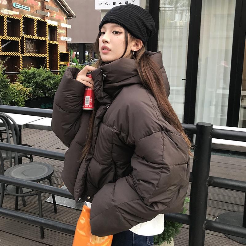Short Down Cotton Clothes Women's Winter New Fluffy Bread Clothes Fashion Short Coffee Hooded Jacket