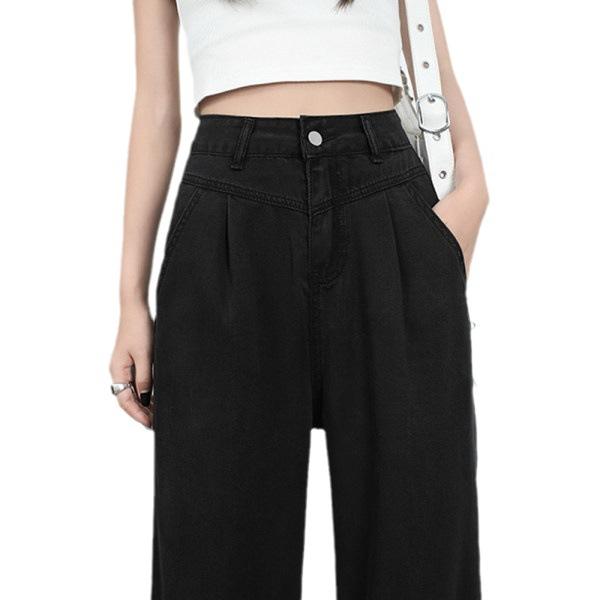 

Весенне-летние шелковые джинсы для женщин Летние тонкие новые с высокой посадкой прямые широкие брюки из ледяного шелка для женщин на лето XXL