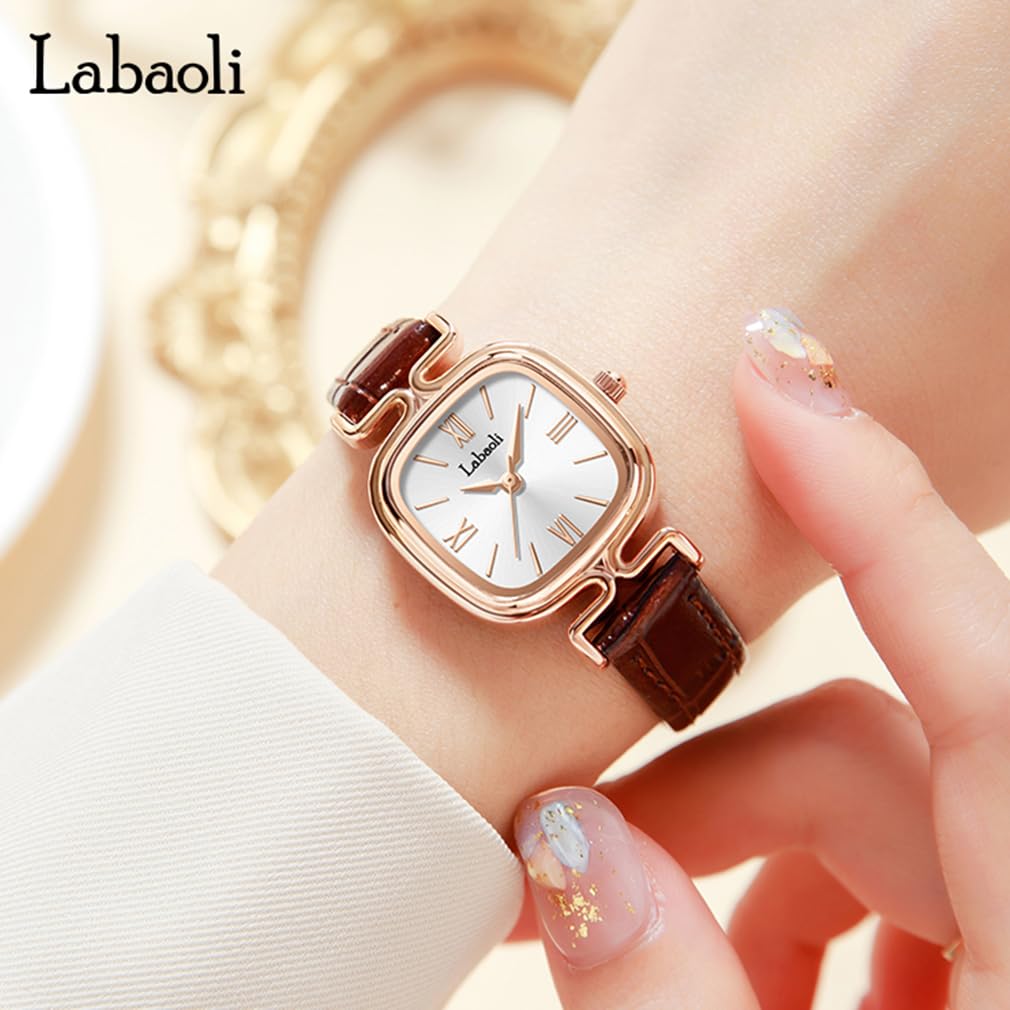 Simple Square Wristwatch for Women with Leather Rose Gold Strap, Small, Stylish, Waterproof, Ultra-Thin, Lightweight, Business, Cute, Casual, Gift,