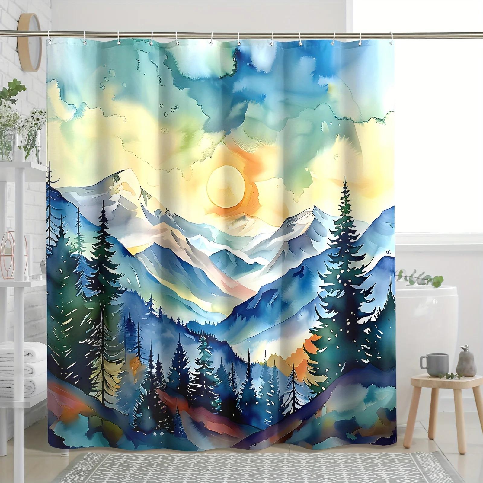 

Elegant Watercolor Mountains and Sun Waterproof Shower Curtain – Perfect for Adding a Serene and Nature-Inspired Touch W90xH180cm