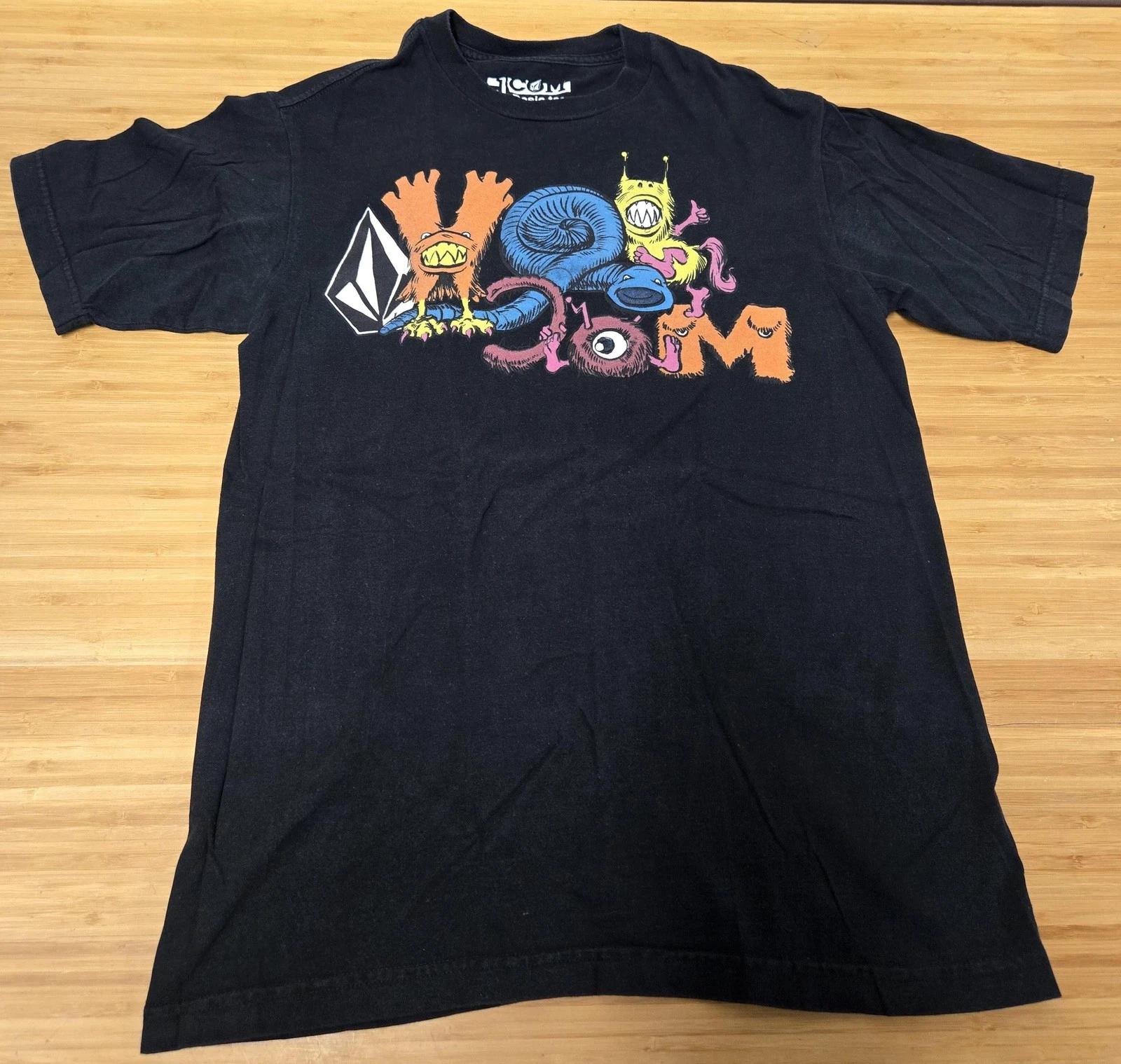 Volcom Shirt Mens Medium Black Basic Tee Graphic Monster Art Skate Surf Logo M