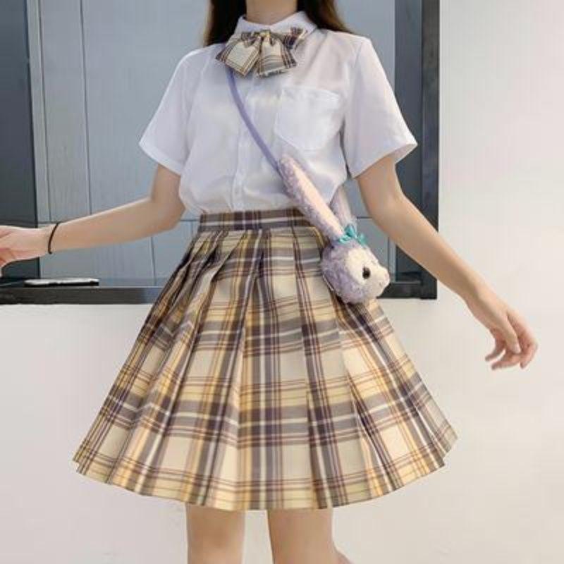 

Комплект чирлидерской формы «Ямабуки Кролик»: Летняя рубашка с коротким рукавом и клетчатая юбка L