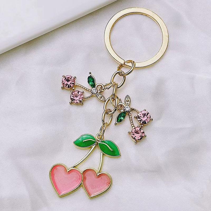 

Cute Eanmel Keychains Lovely Hearts Cherry Fruit Key Rings For Women Girls Bag Pendant Diy Jewelry Accessories розовый