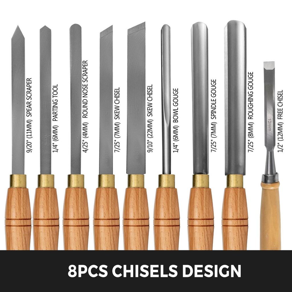 Hss Lathe Chisel Set 8 Piece Steel Brass Ferrules Wooden Case W One Chisel