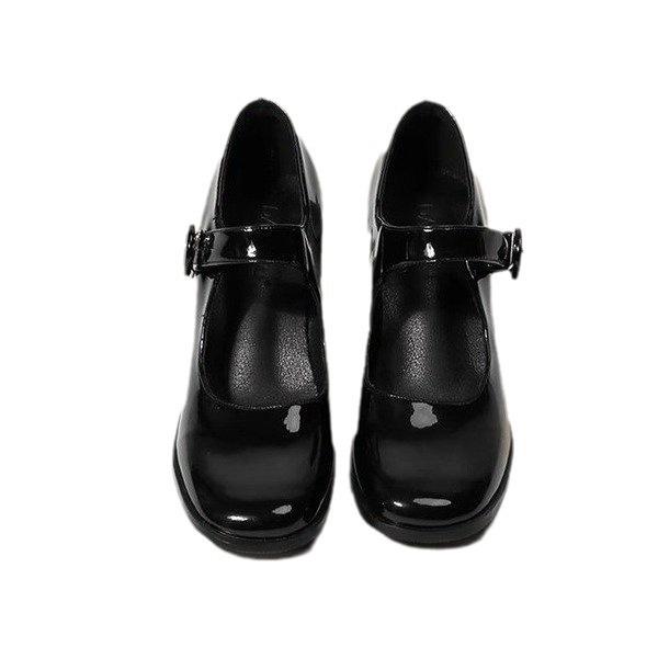 Fashion Woman Marie Janes Shoes Women British Style Black Chunky Heel Square Toe Single Shoe New Design Buckle Dress Shoes Elegant Pumps