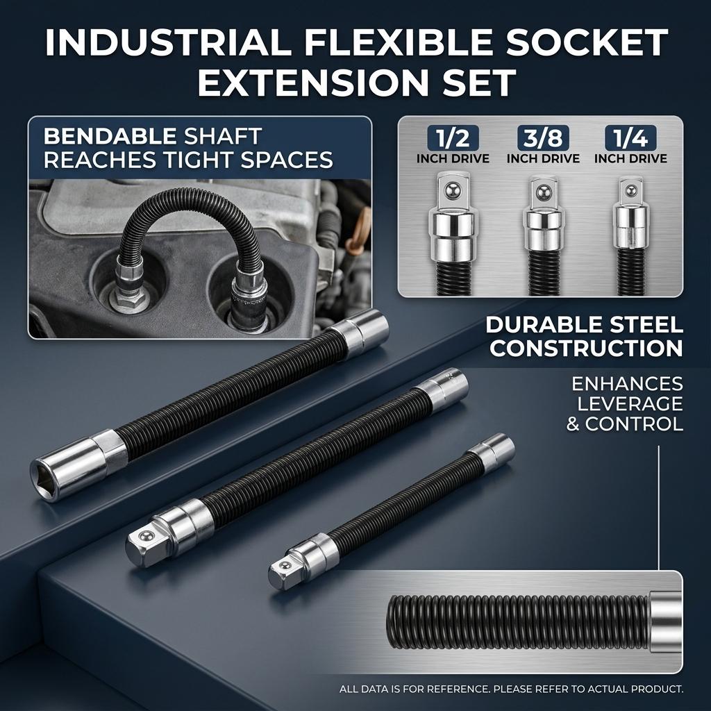 Flexible Socket Extension Bar Set 1/4 3/8 1/2 Inch Shaft Drive Bar Adapter Impact Extender Flexible Socket Extension Rod Bar