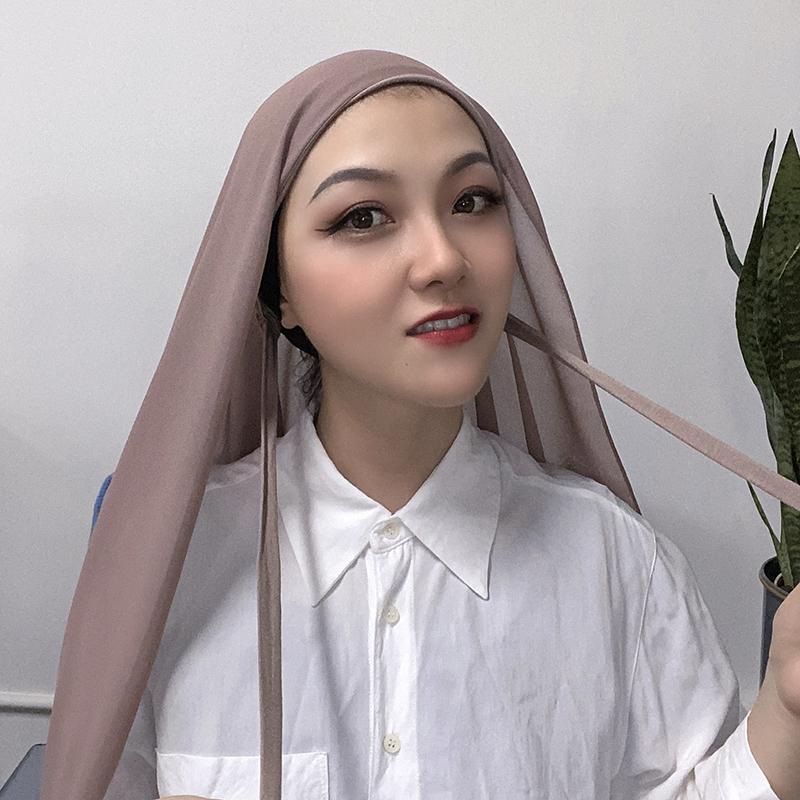 Muslim Instant Hijab Women Bonnet With Chiffon Shawl Head Scarf Cap Inner Headband Stretch Hijab Cover Headwrap Turbante