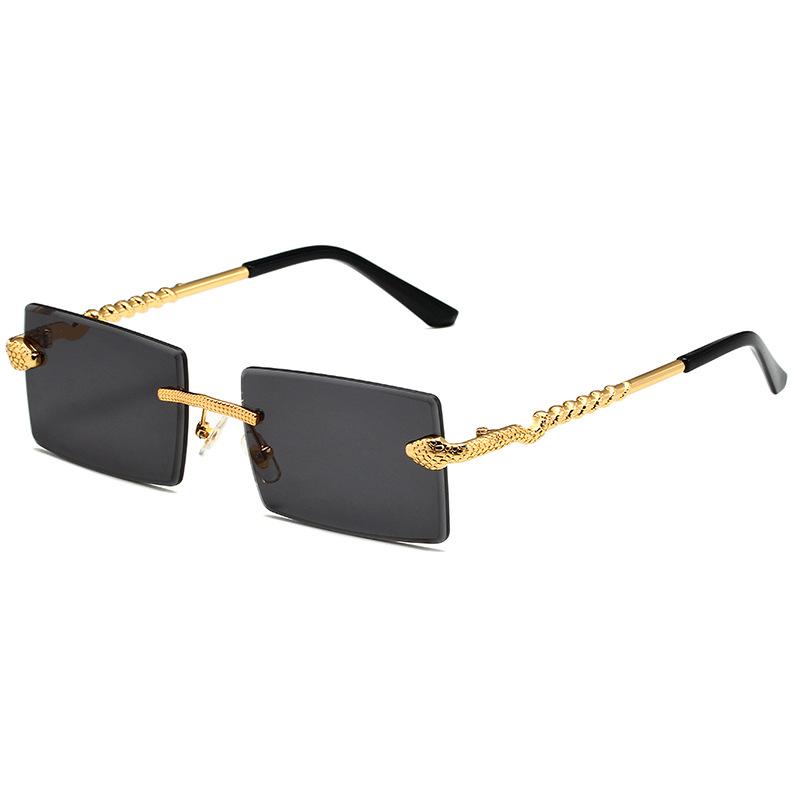Popular Vintage Rimless Snake Square Sunglasses Men Women Luxury Brand Designer Travel Driving Metal Cutting Sun Glasses UV400
