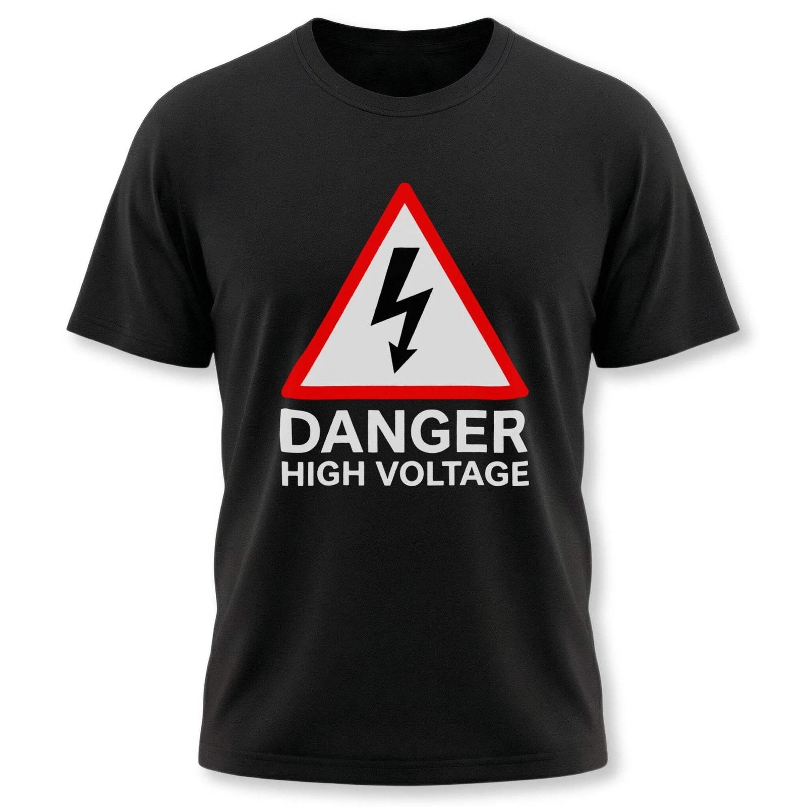 Danger High Voltage Warning Sign T-Shirt | Electrician Lightning Bolt Tee M