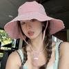 Korean Style Plaid Wide-brimmed Sun Protection Bucket Hat for Women - Spring/Summer Elegant Hiking Accessory with Face-Flattering Design.