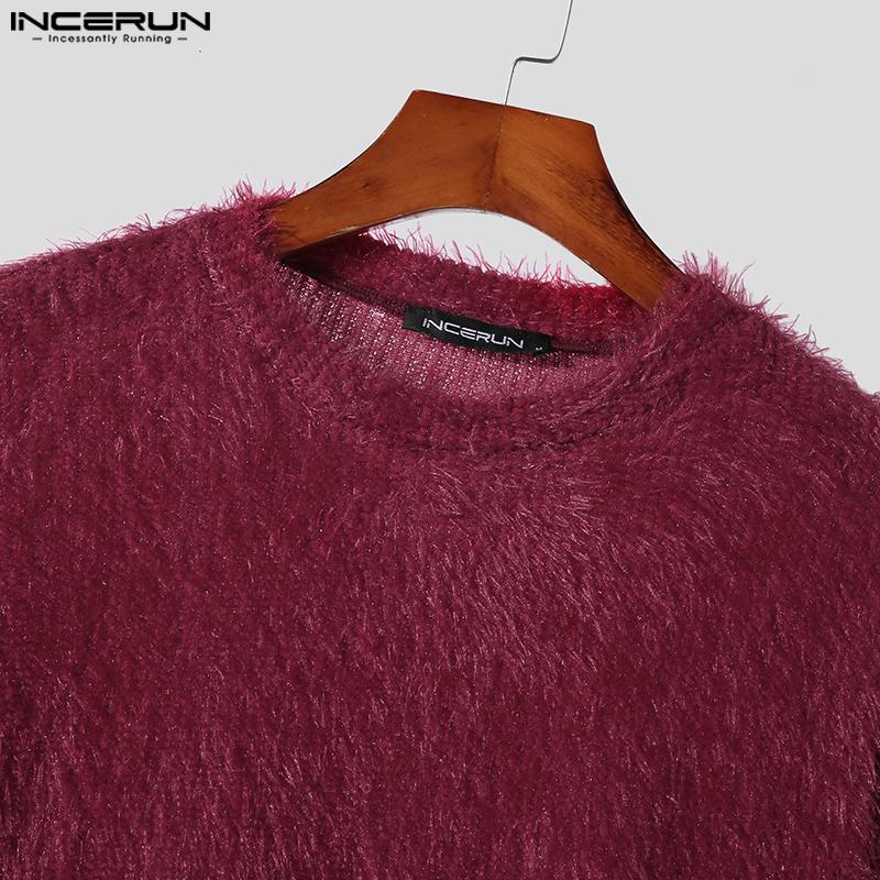 INCERUN Men Long Sleeve Fleece Keek Warm Casual Furry Undershirts Tops