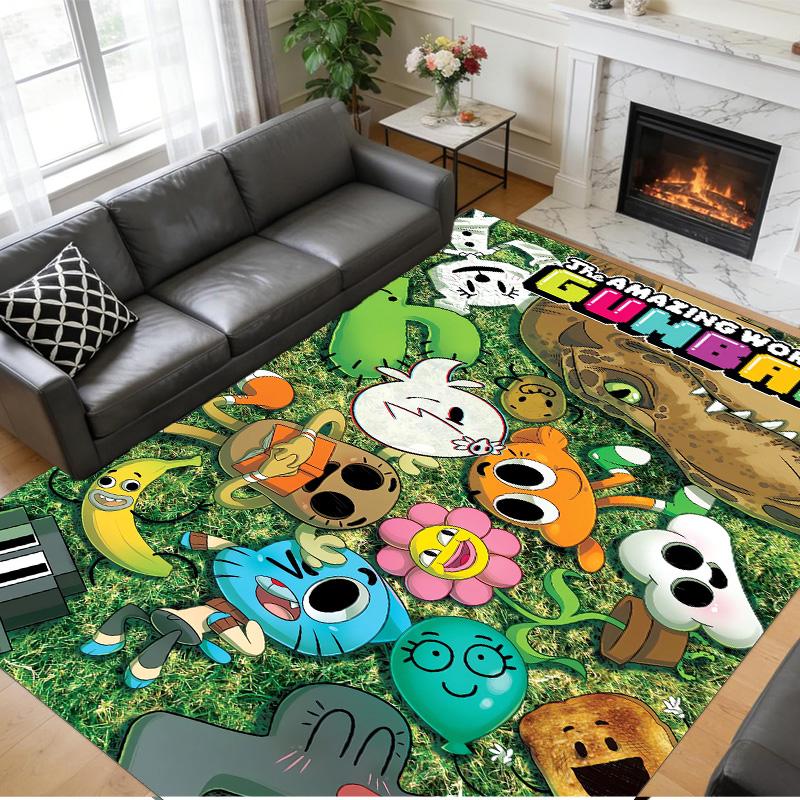 Anti‑Slip Crystal Velvet Floor Rug, Amazing World of Gumball Design Carpet for Indoor Living Bedroom Home Decoration