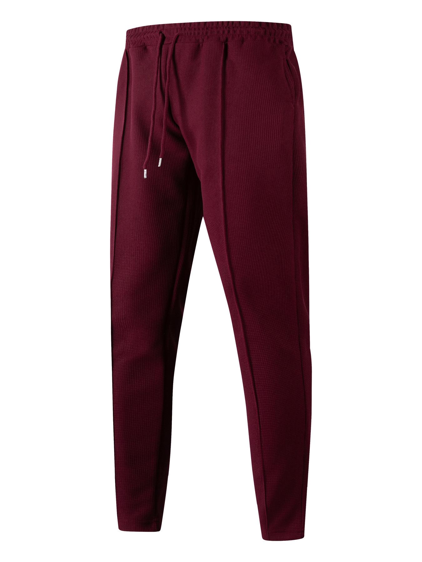 

Men s 2023 Waffle Drawstring Sports Casual Trousers M вина червоного кольору