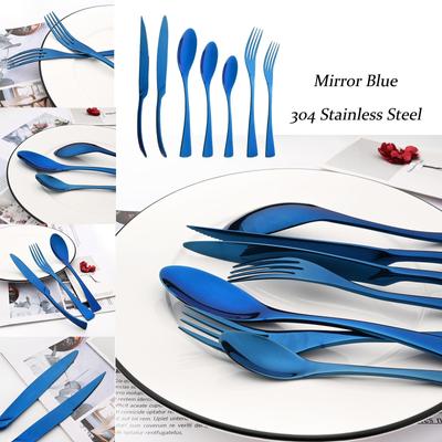 1PCS Dinnerware Mirror Blue 304 Stainless Steel Flatware Fork Knife Spoon Dessert Forks Cutlery Set Tableware For Party Wedding