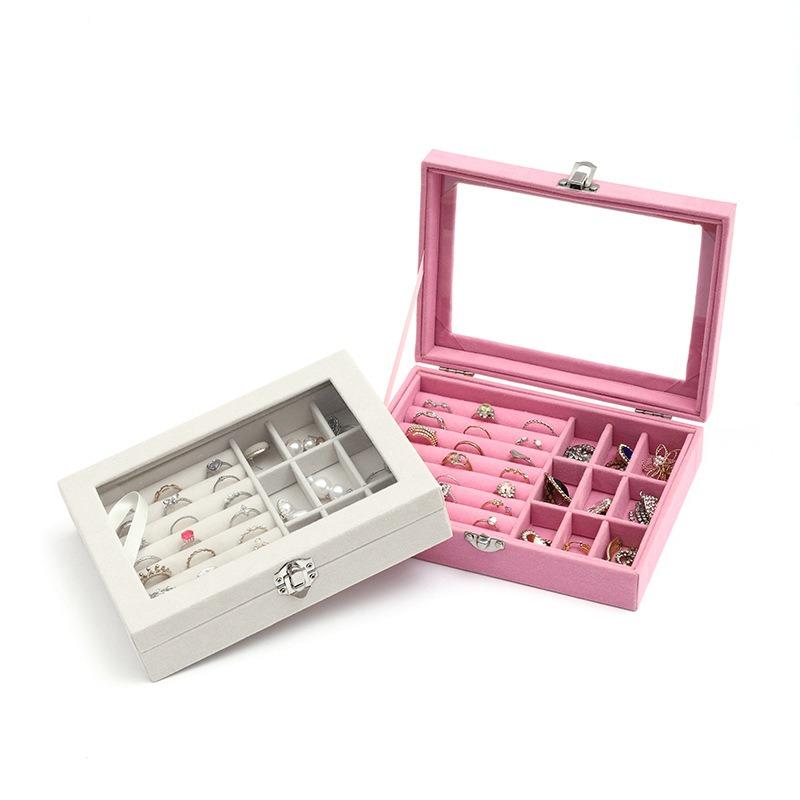 Single-layer Flannel Window-opening Acrylic Jewelry Storage Box, Ring, Earrings, Stud Earrings, Jewelry Finishing and Display Box.