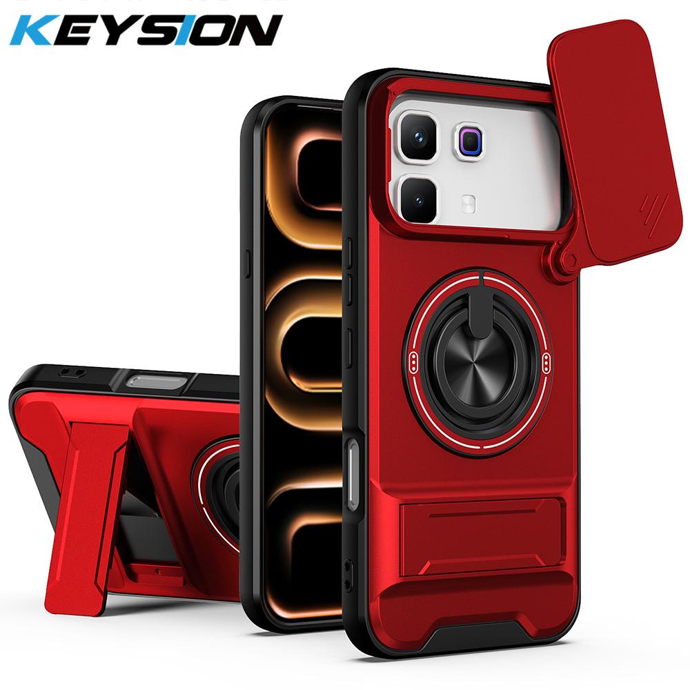 

Магнітний чохол KEYSION для Infinix Note 60 Pro 5G Захист камери зсувною кришкою Вертикальна підставка Кільце 360° Ударостійка задня кришка for Infinix Note 60 5G червоний