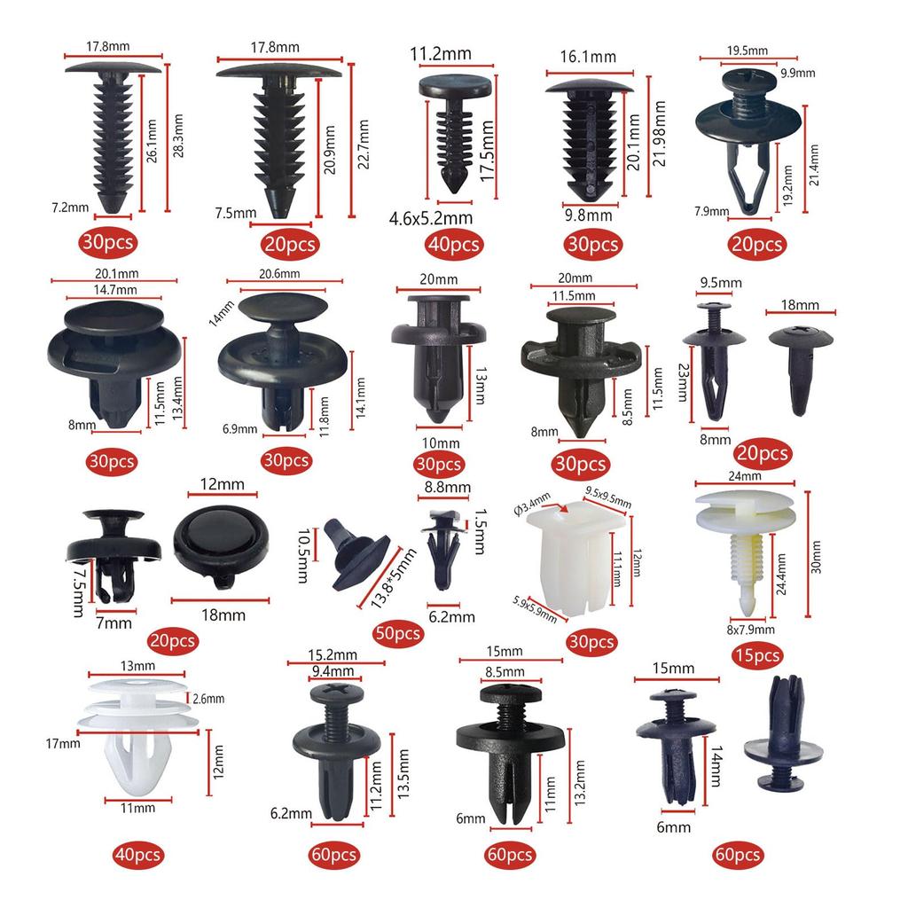 Aikurashi Rivets Automotive Fender Bumper Clip, Push Rivets, 821 Pieces, 24 Types, Universal, Nylon,