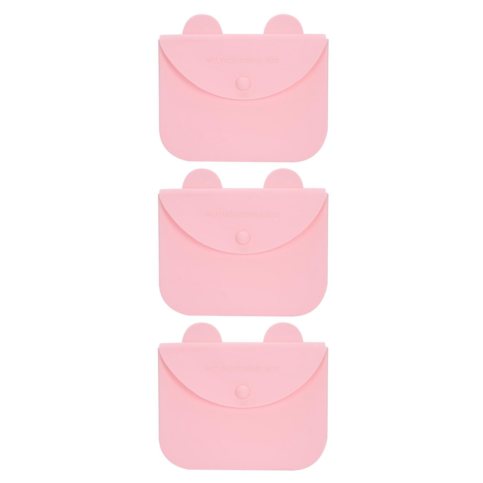 

3Pcs Mouth Muffle Storage Bag Portable Dustproof Reusable Silicone Organizer Case for розовый