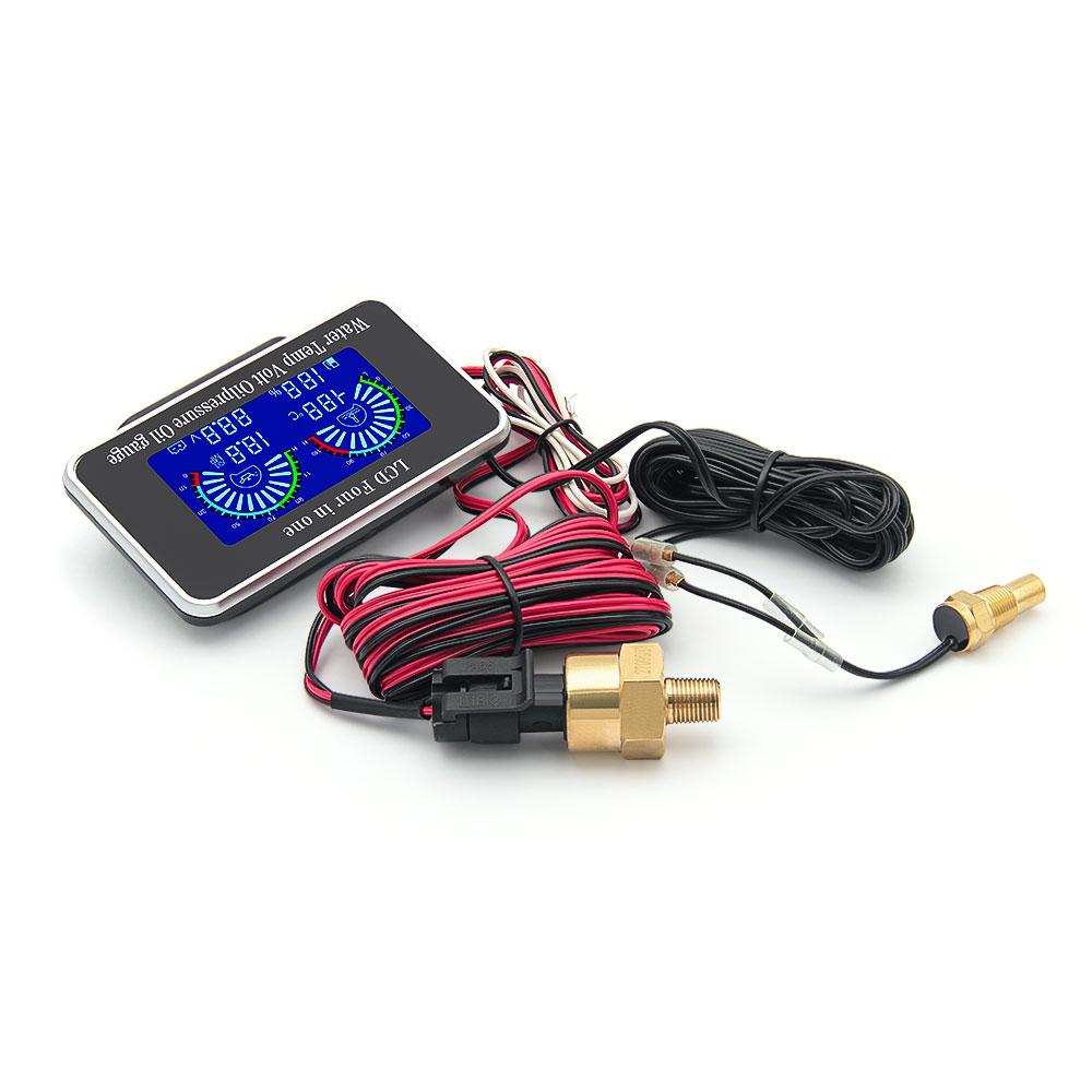 Universal 4 in 1 Digital LCD Car Gauge Water Temperature Voltage Oilpressure Oil Gauge Sensor 5-1000ohm for Car Truck 12V 24V