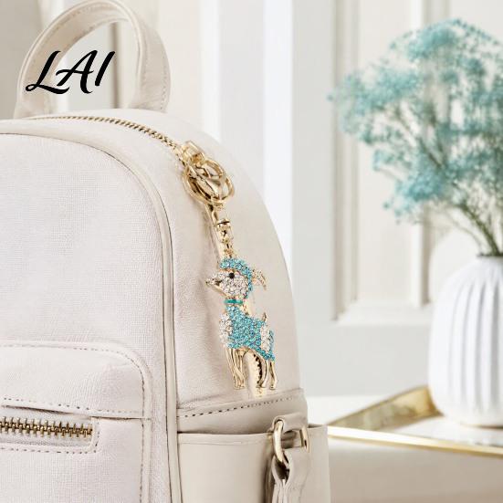 Metal Bag Charm Bling Rhinestone Lamb Keychain for Backpack Goat Car Key Zinc Alloy Holder Ring Sheep Pendant Backpacks and Handbags Animal Backpack