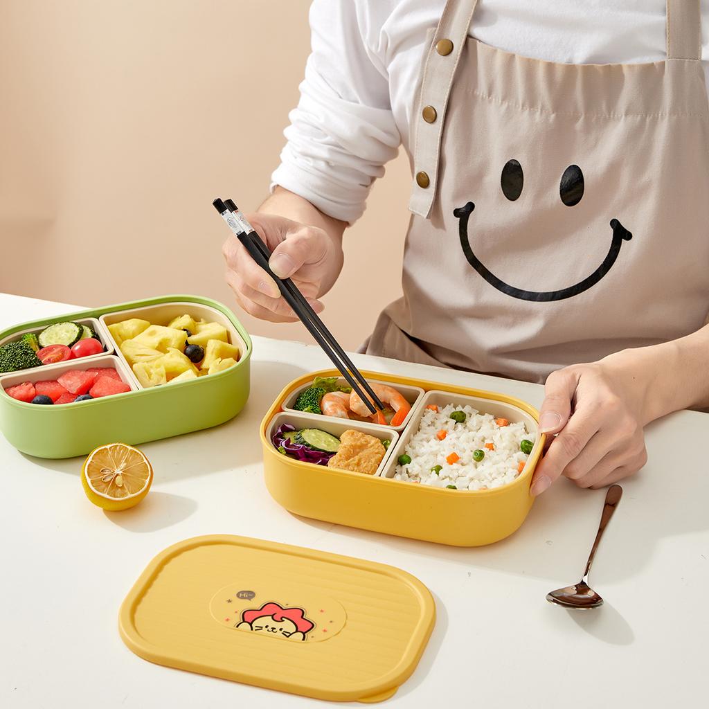 3-Compartment Cute Plastic Lunch Box Portable Detachable Fruit Salad Food Container Divided Bento Box Microwave Safe