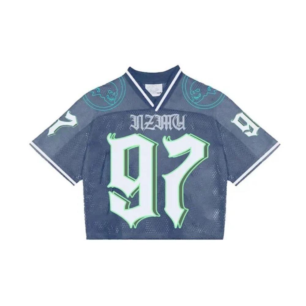 RogueWave Y2K T Shirt American Fashionable Breathable Splicing Loose Football Jersey Streetwear Casual Breathable Unisex Short Sleeve Top