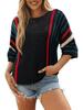 Damen Colorblock Gestreifter Strickpullover - Mittellange Ärmel, Vielseitige Freizeitmode