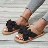 Outdoor Large Size One-character Women's Hemp Rope Bottom Large Flower Fashion Casual Outer Wear Flat Slippers