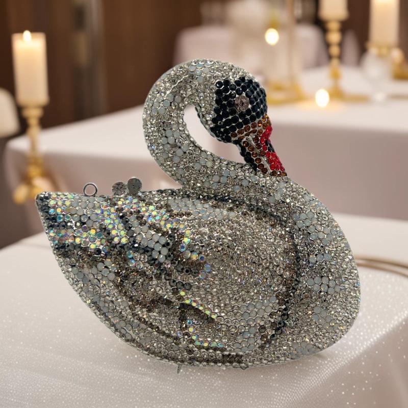 Elegante Clutch mit Schwanenmotiv und Strasssteinen in 3D-Optik – Funkelnde Abendtasche für europäische und amerikanische Bankette