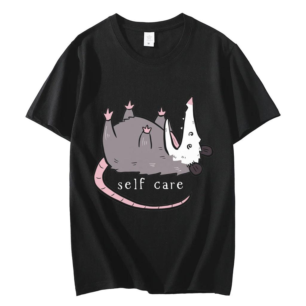 Opossum Self Care Funny Tshirt Mens Womens Casual Cute Short Sleeve Tshirts Harajuku Fashion Oversized T Shirts Streetwear