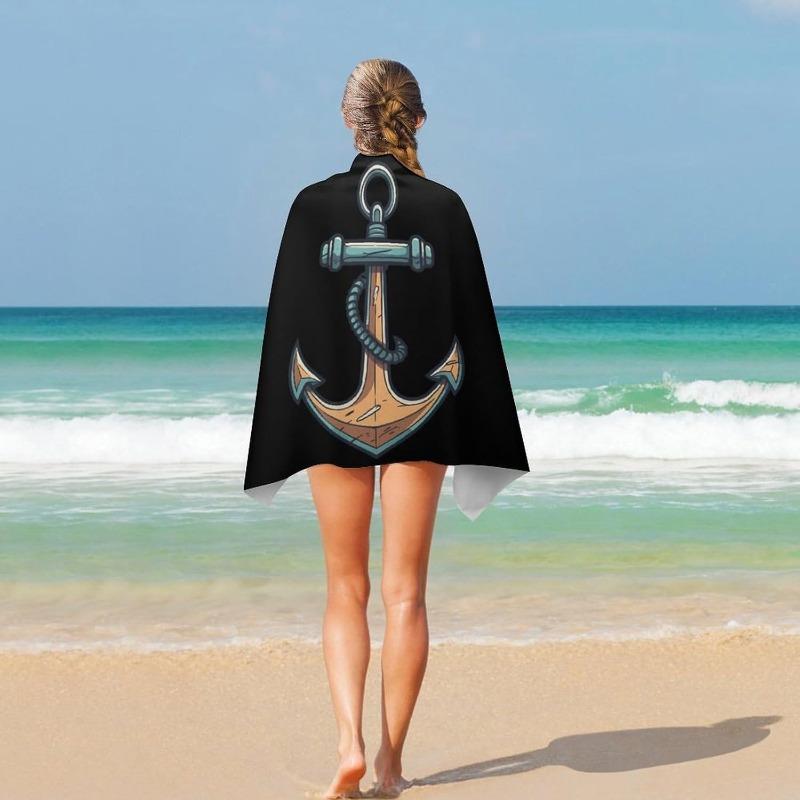 1 Stück Bootsanker Strandtuch - Schnelltrocknend, Übergröße, Schwarz-Blaues Nautisches Design, Weiches Polyester, Perfekt für Frauen