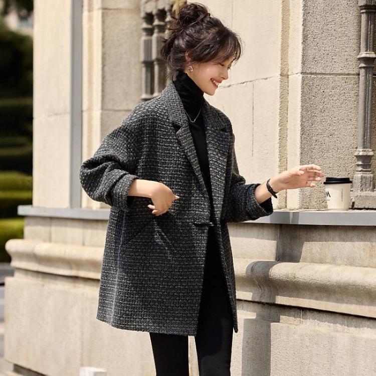 Temperament New Style Commuter Coat Versatile Midlength Jacket Silhouette Small Fragrance