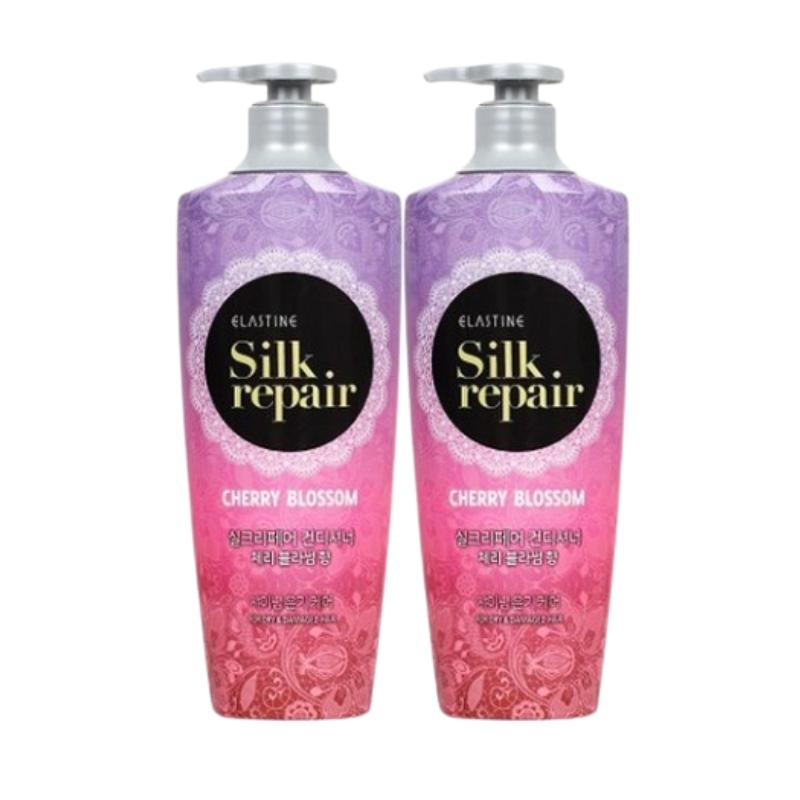 Elastine Silk Repair Shining Cherry Blossom Conditioner 550ml | Silk Protein + Argan & Moringa Oil | Smooth & Glossy Hair Care |