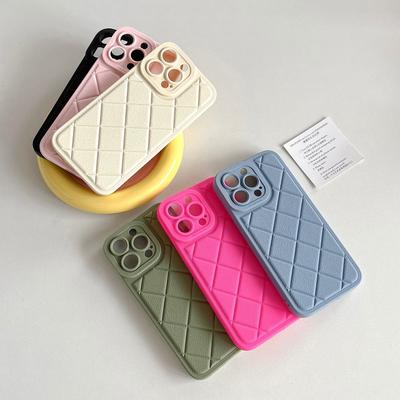 Applicable To Apple 15promax Diamond Pattern Lambskin Mobile Phone Case IPhone 14 Anti-fall Protection Case
